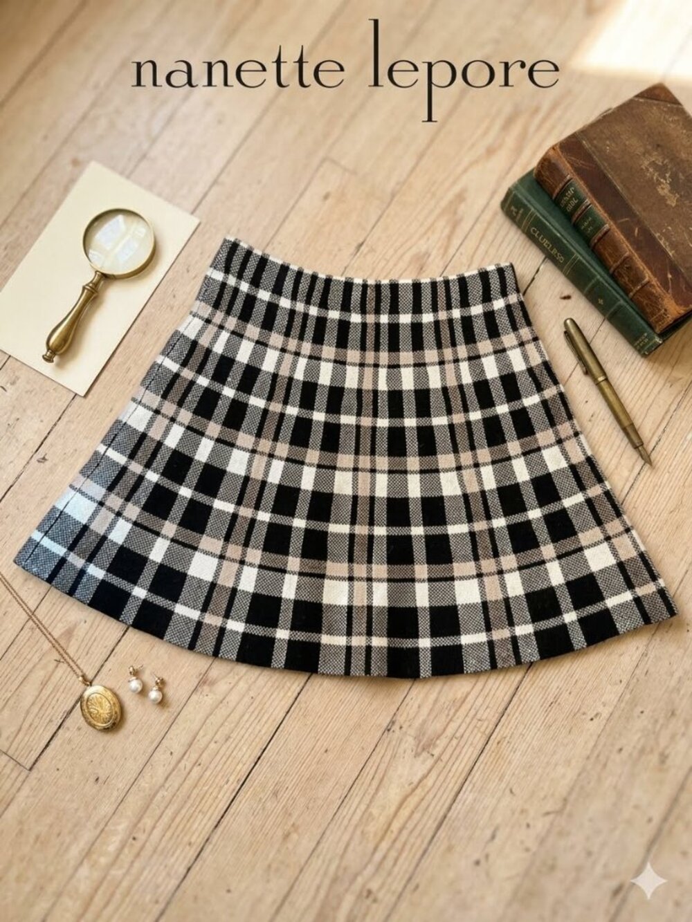 Nanette Lepore Plaid Mini Skirt Medium Dark Academia Preppy School Girl 90s Med